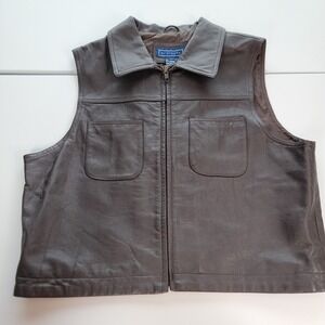 Women's My Clothes sz Large 100% Genuine Leather Brown Vest Biker‎ Sleeveless L